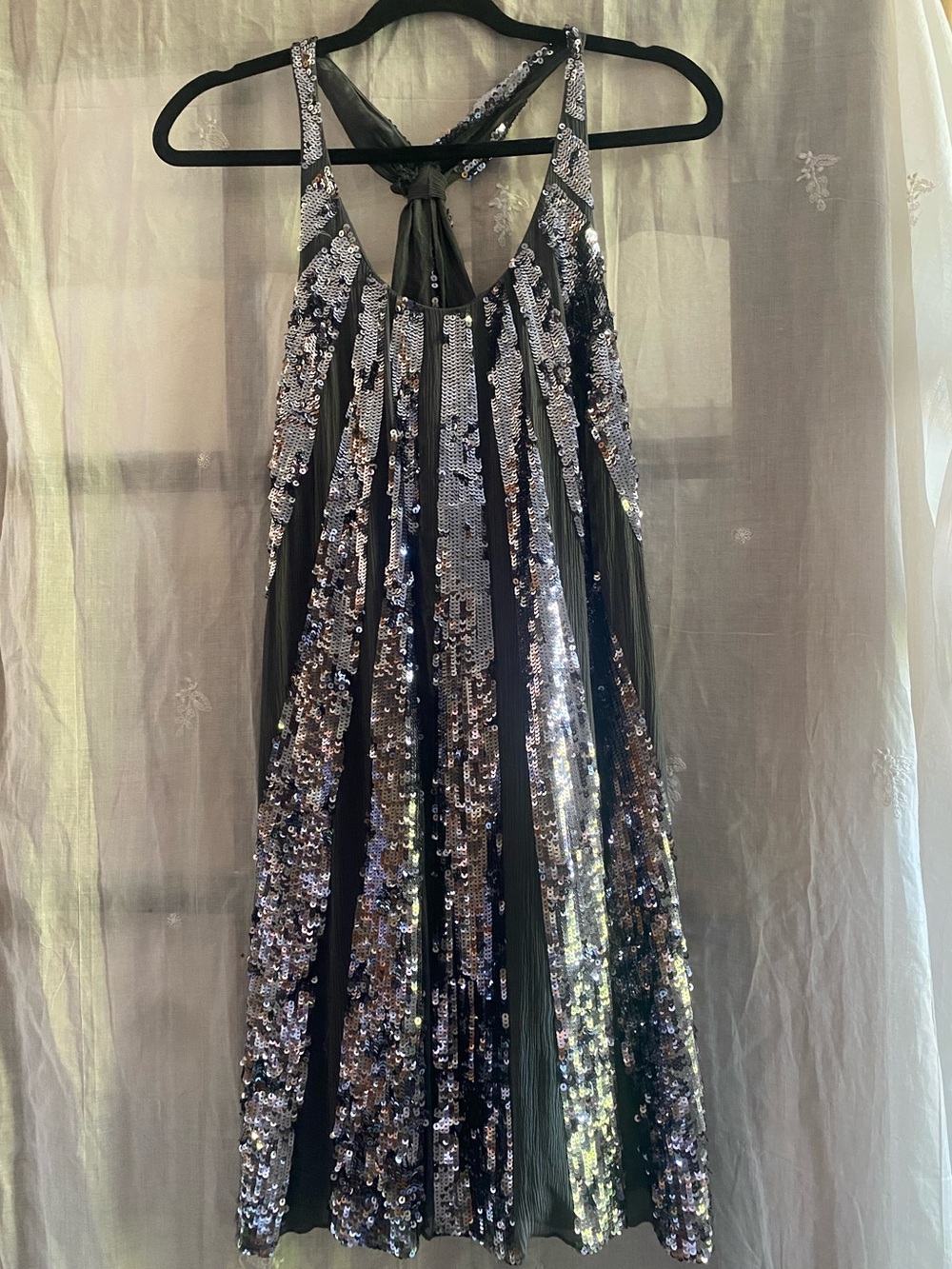 Vintage Juicy Couture 100% Silk Silver Sequin Babydoll Dress Y2K